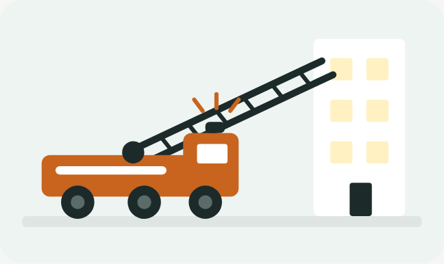 はしご車がビルの窓に向かってはしごを伸ばしているイラスト