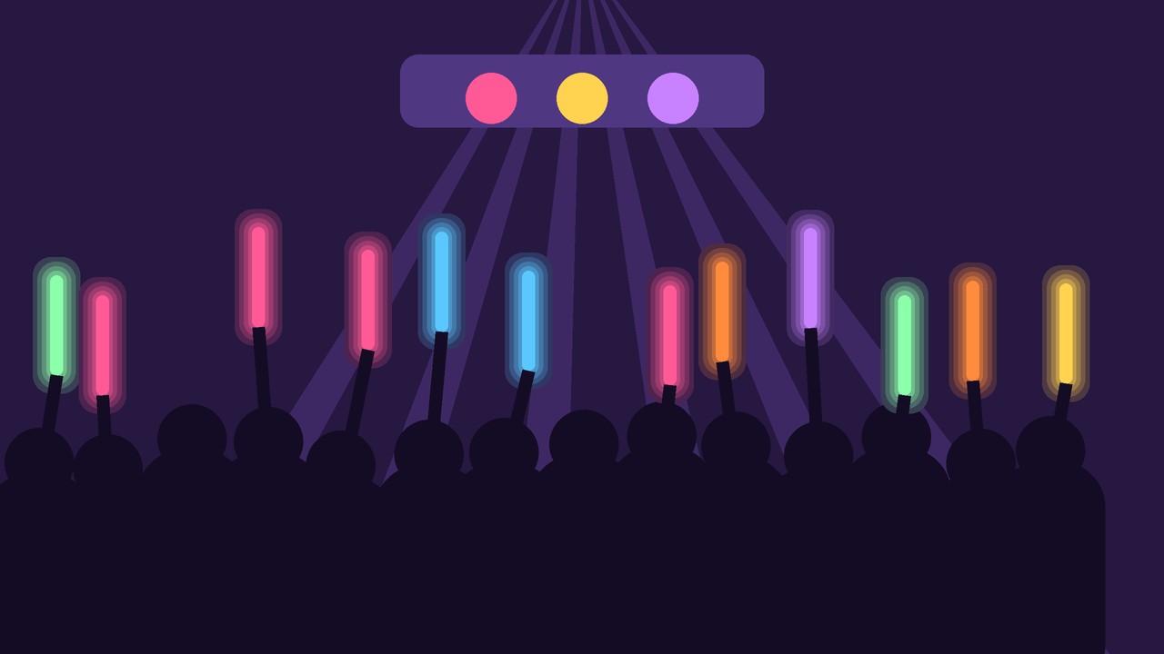 ペンライトの光が並ぶライブ会場のイラスト